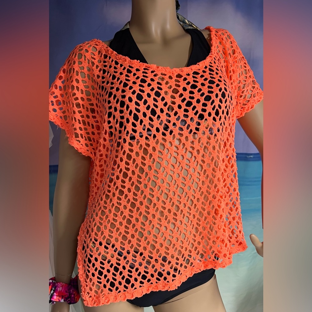 Hot orange Cotton crochet top - Size S/M